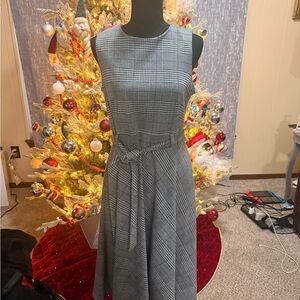 Calvin Klein Black and Gray Plaid Midi Dress